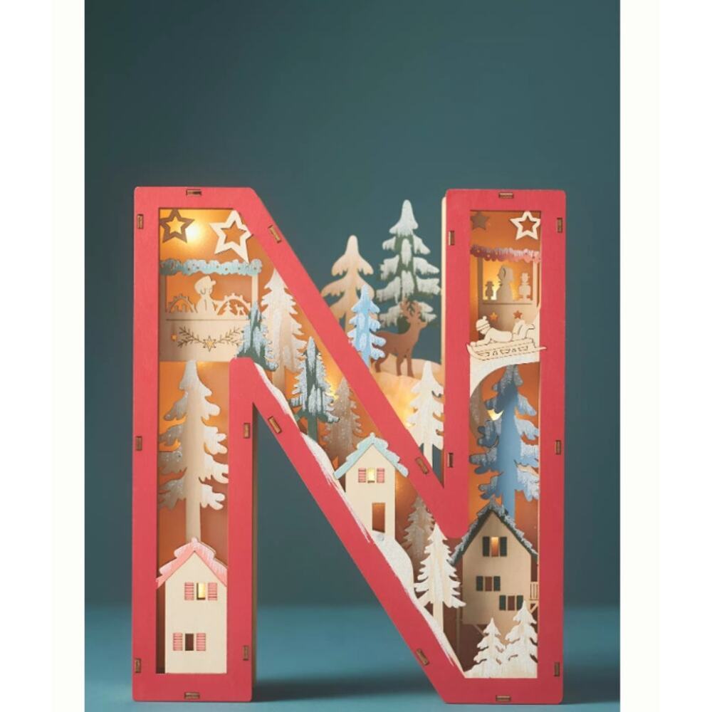 Anthropologie Wonderland Scene Monogram Initial Letter N Christmas Holiday light